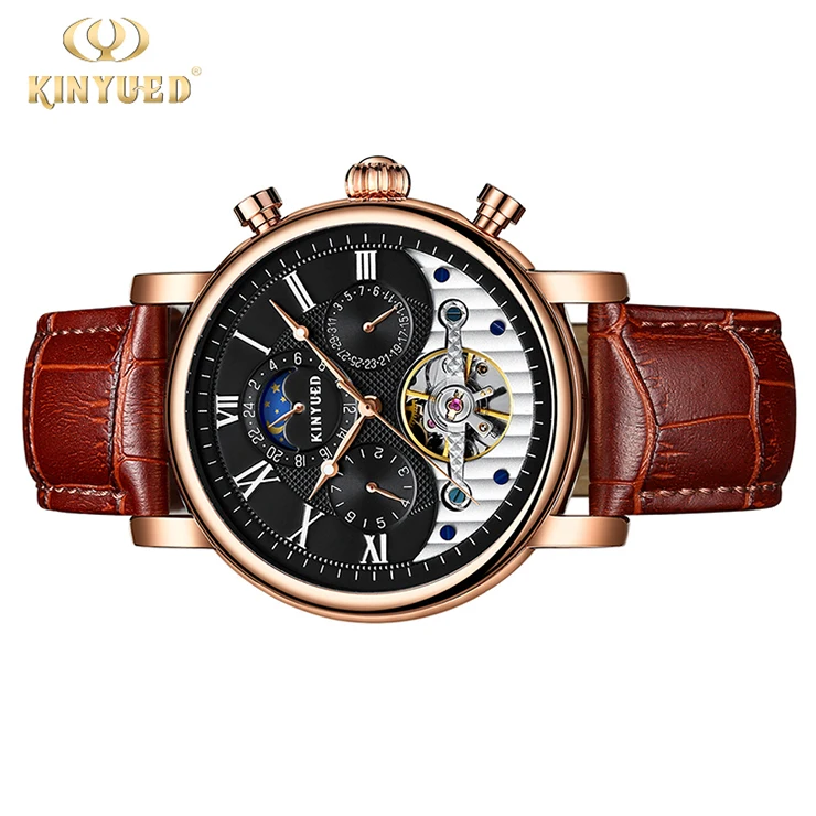 

KINYUED Cool Chinese Mechanical Watch Movement Leather Strap Watch Automatic Mechanical Watches Men