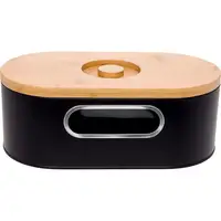 

HOUSELIN vintage bamboo slotted galvanized bread shape box with cutting board lid yellow pink black unfinished black bin