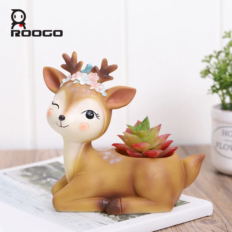 

Roogo wholesale resin deers flowerpot indoor bonsai Succulent planter pot, As picture shown