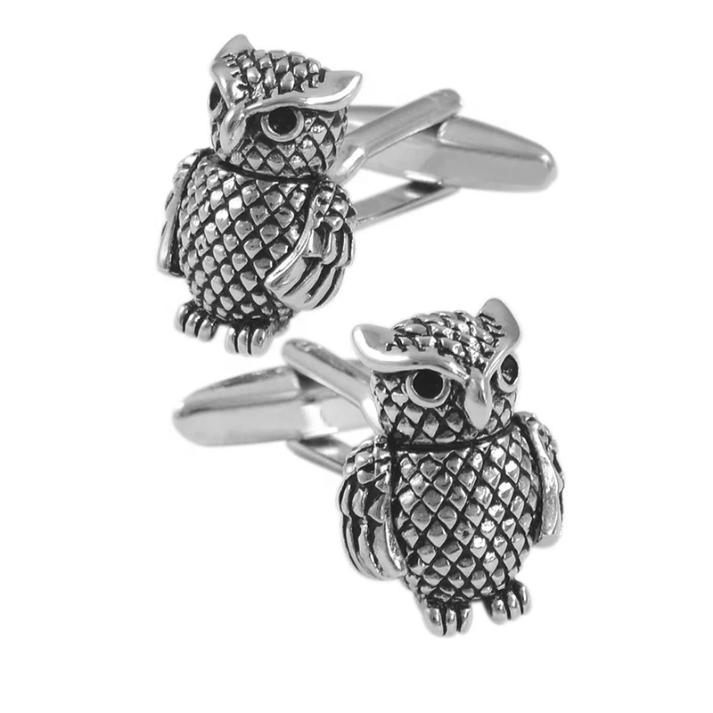 

Novelty Black Enamel Silver Owl Cufflinks for Mens, Silver and black
