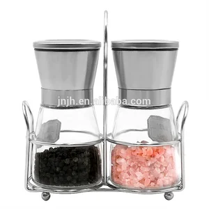 Salt and Pepper Grinder Set Mill Brushed Glass Bottle Spices
