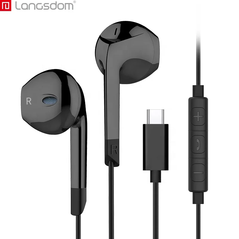 

Langsdom E6T Wholesales In-ear Type-c Usb Headphone Audifonos Type-c Earphones Headphones/Earbuds For Huawei Xiaomi8, Black/white