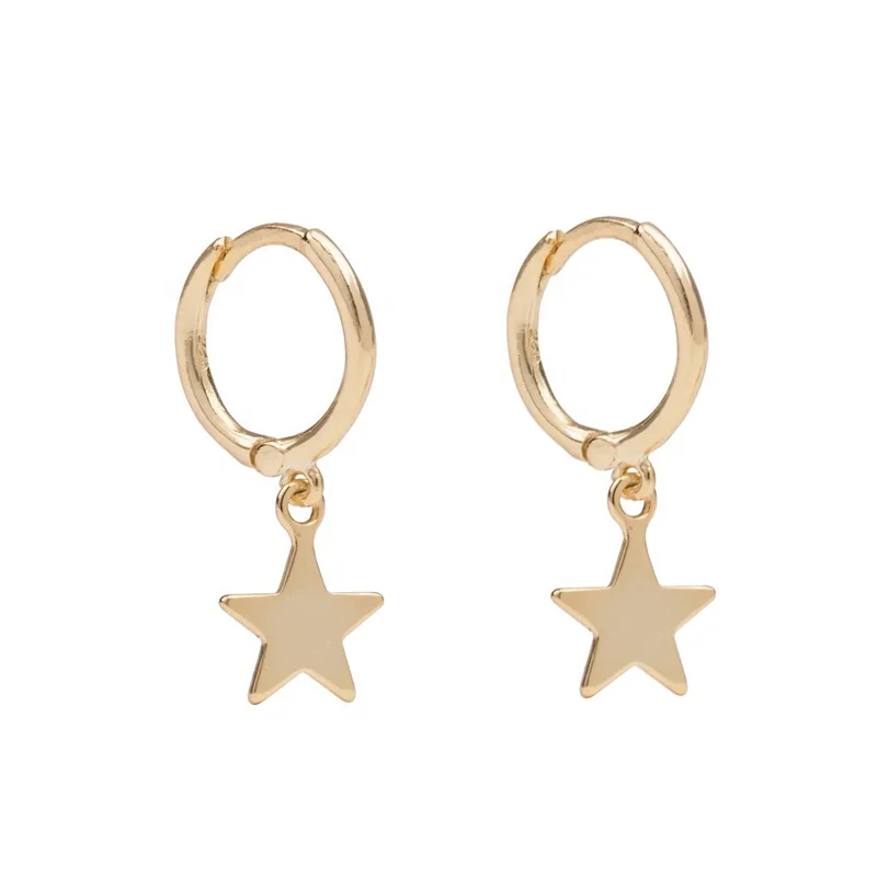 

Minimal Dainty Gold Plated 316l Stainless Steel Cute Girls Small Mini Lovely Star Hoop Earrings For Women, Gold,rose gold,black and silver