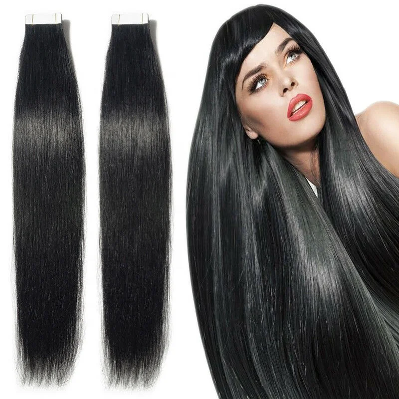 

100g natural temple virgin indian hair 2.5g black tape on seamless hair extension