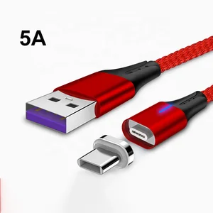5A 1m Magnetic Type-C Retractable USB2.0 Charging Cable Data Sync Nylon Braided Compatible for huawei p20 20 pro p20 lite