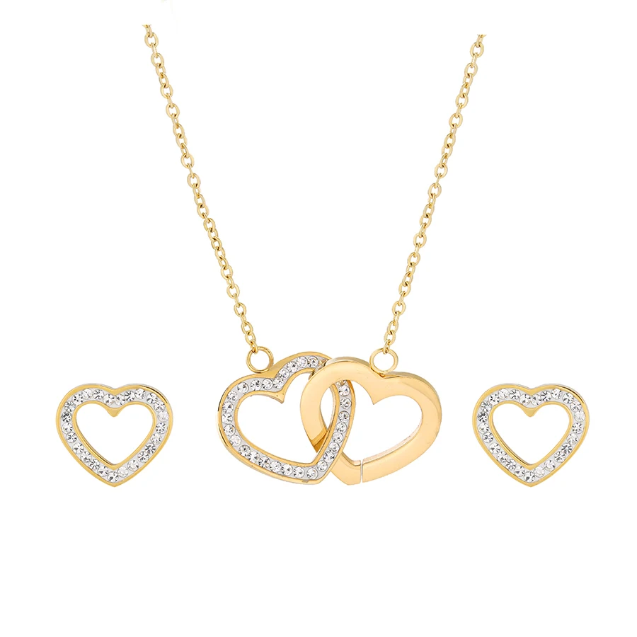 

S-140 xuping heart earrings and necklaces set for women double heart necklace and earring set