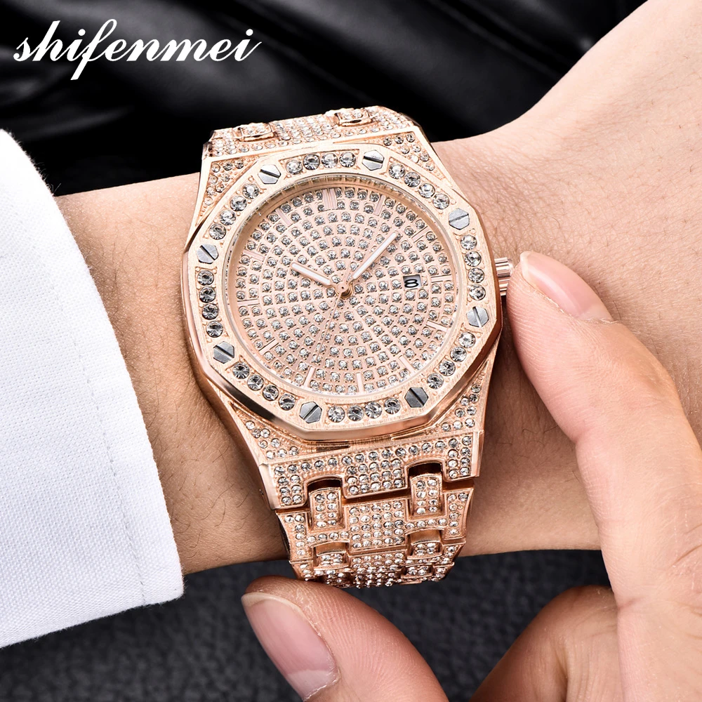 

Mens Watches Luxury Brand Fashion Diamond Date Quartz Watch iced out watch