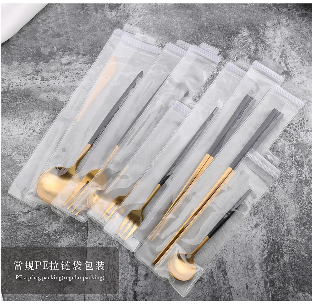 
Gold hotel tableware Stainless Steel 304 Restaurant steak knife and fork spoon 