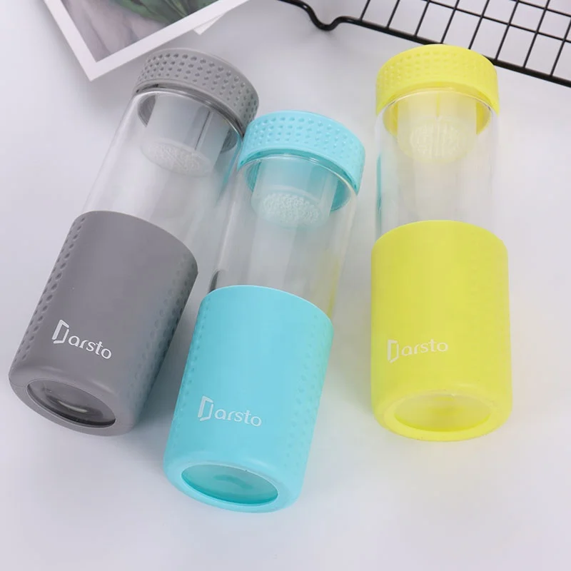 

475ML Borosilicate Glass Water Bottle Sport Drinking Water Bottle With Protective Silicone Sleeve