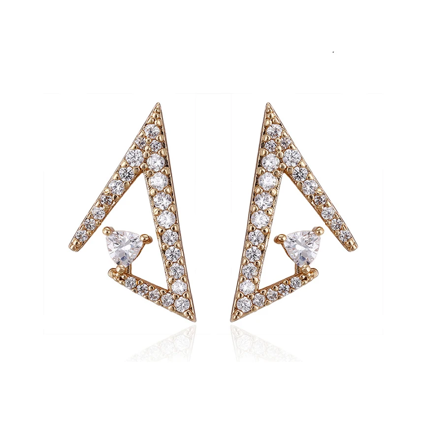 

93499 Latest unique women jewelry gemstone paved gold stud earrings for wholesale, White