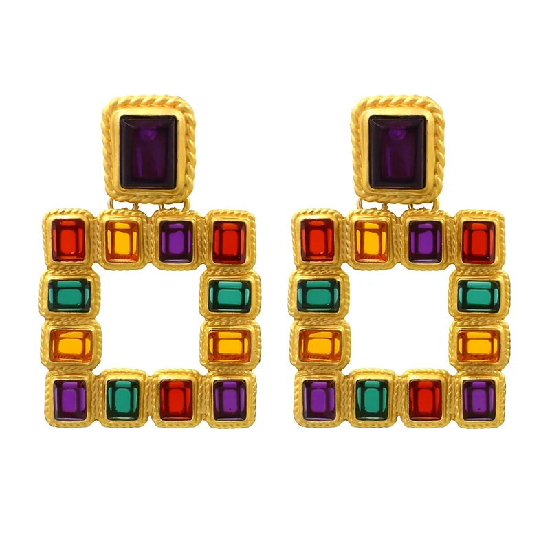 

Bohemia Large Square ZA Dangle Earrings For Women Charm Vintage Gold Color Crystal Drop Earring Jewelry (KER250), Same as the picture