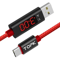 

Free Shipping TOPK LED Current Display Nylon Braided USB Type C Phone Charger Cable