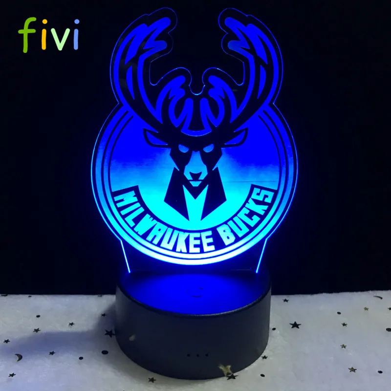 3D Milwaukee Bucks Basketball Night Light LED Illusion Desk Table Lamp 7 Colors Change USB Cable Touch Control Gift Kids Toy