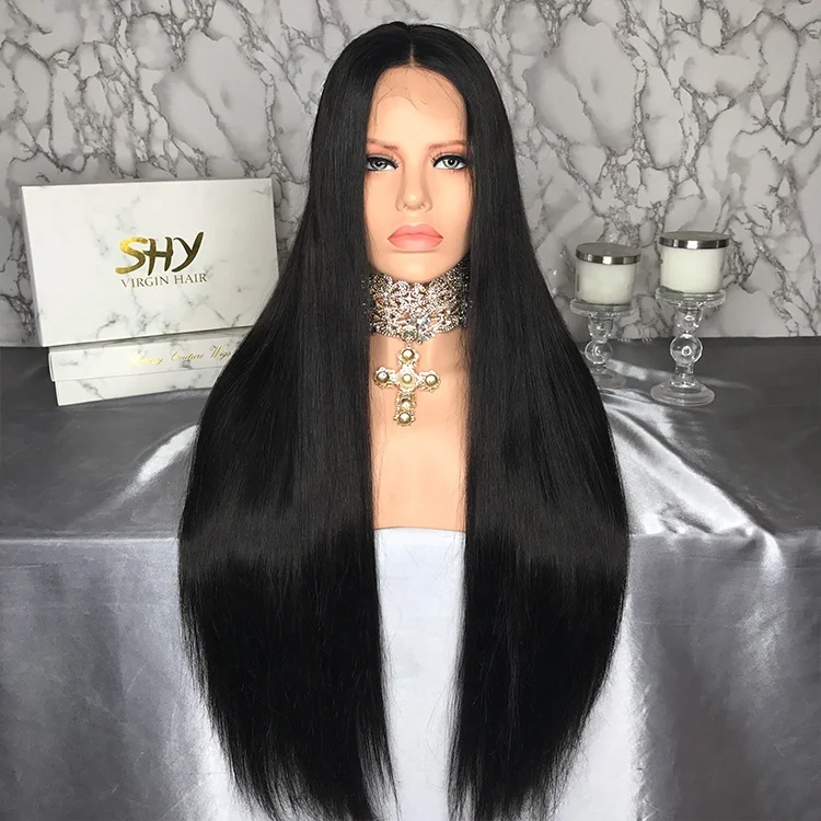 

Wholesale 100% Peruvian Hair Lace Front Wig 180% Density Natural Black Very Long Hair Wigs For Sale Online