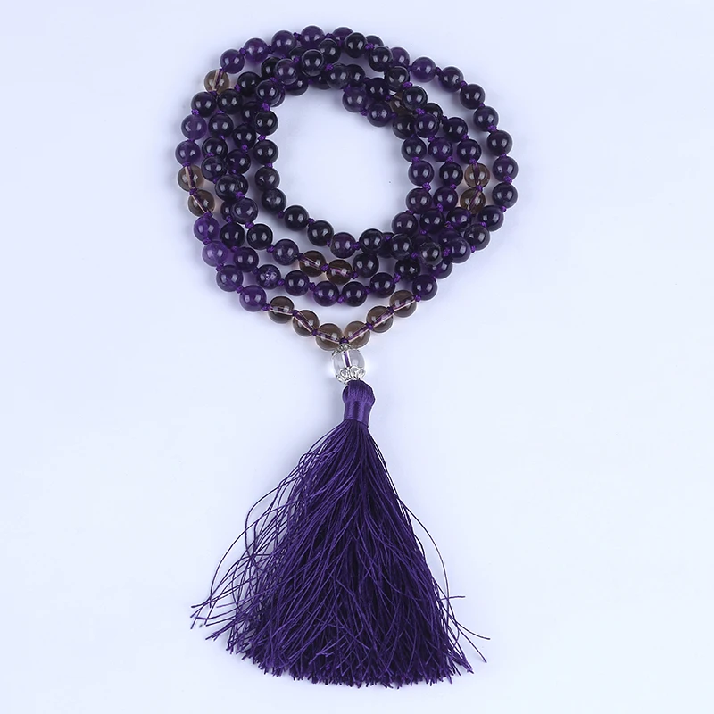 

Amethyst natural 108 beads mala necklace, Multicolor