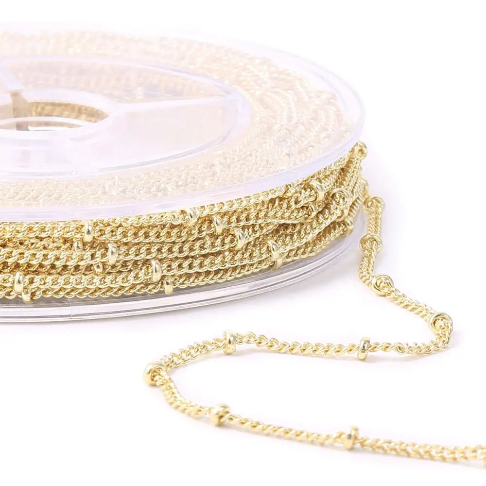 

Wholesale Gold Plated Solid Brass Bead Chain Satellite Chain Bulk for Jewelry Making, 14k gold color