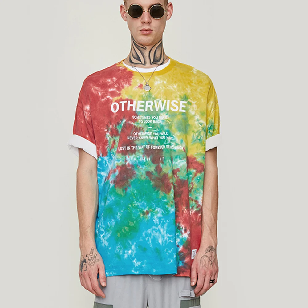 

2019 Summer spring comfortable pure cotton short sleeve t shirt art custom streetwear rainbow tie dye t-shirt