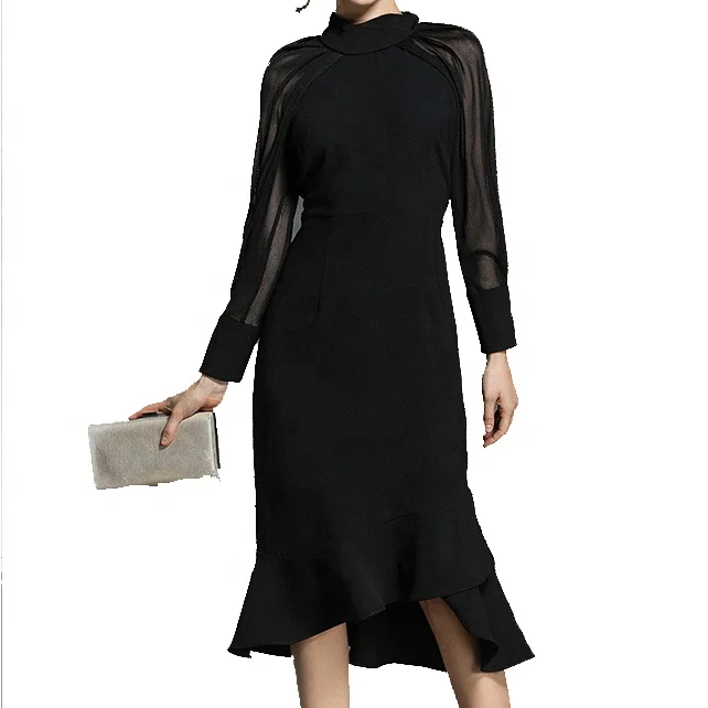 

Women Leisure Design Full Sleeve Slim Irregular Hem Trumpet Dress For Ladies, Customized color