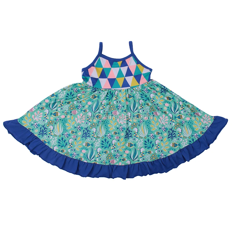 

Boutique Kids Clothing Triangle Fish Pattern Plus Size Girl Summer Twirl Dress, Picture