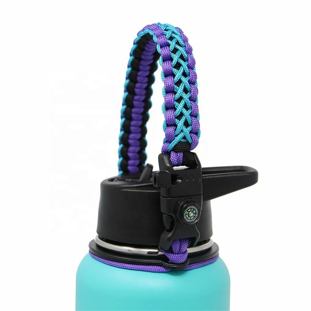 

survival compass style handmade paracord bottle handle flask strap