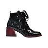 black patent leather lace-up square heel shoes for women fashion casual ankle leather boots