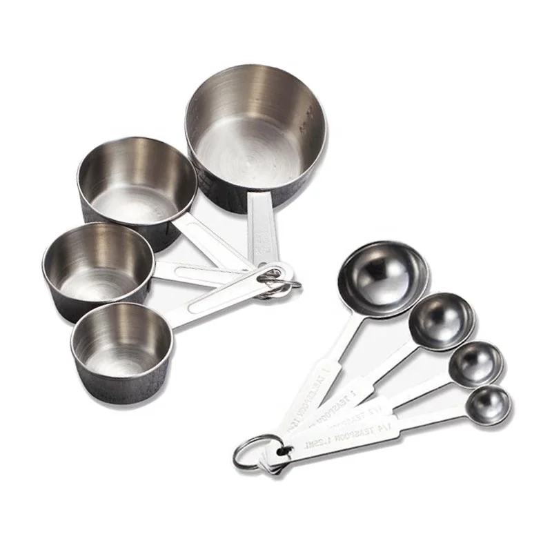 

WORTHBUY 4 Pcs/Set Stainless Steel Measuring Cups And Measuring Spoons Set Kitchen Tools For Baking Sugar Coffee Graduated Spoon, Silver