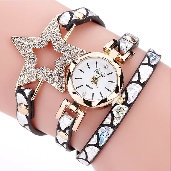 

Hot Fashion Women Star Pendant Wrist Watches Ladies Hand Made Braided Bracelet Clock Leather Wrap Watch, 8colors