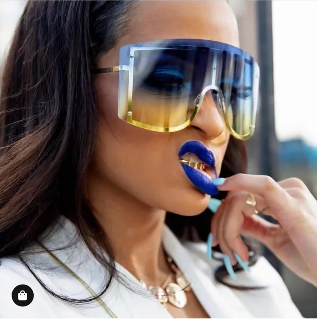 

Fashion Oversized Blue Yellow Gradient Sunglasses Women 2019 Luxulry Brand Designer Red Rimless Metal Female Sun Glasses Shades, Custom colors