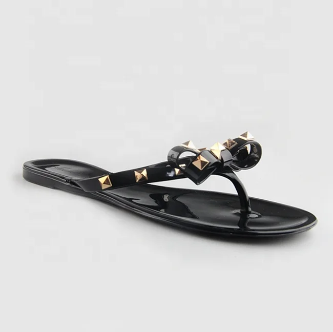 

Custom Summer Rivet Bowknot Flat Flip Flops Slide Sandals For Women and Ladies 2019