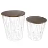 Wood Top Storage Metal Wire Basket Nesting End Tables with for Home and Office