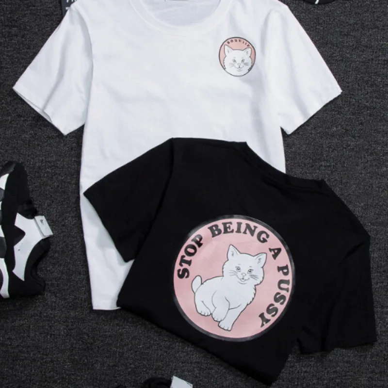 

Cute Cat Print Letter T Shirt Printing Funny T Shirt For Women