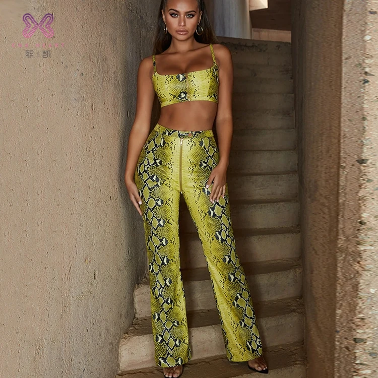 

Latest summer sets sexy clothing High-waist snake Fashion Custom women 2 piece set Print Ladies Wear Long pants suit