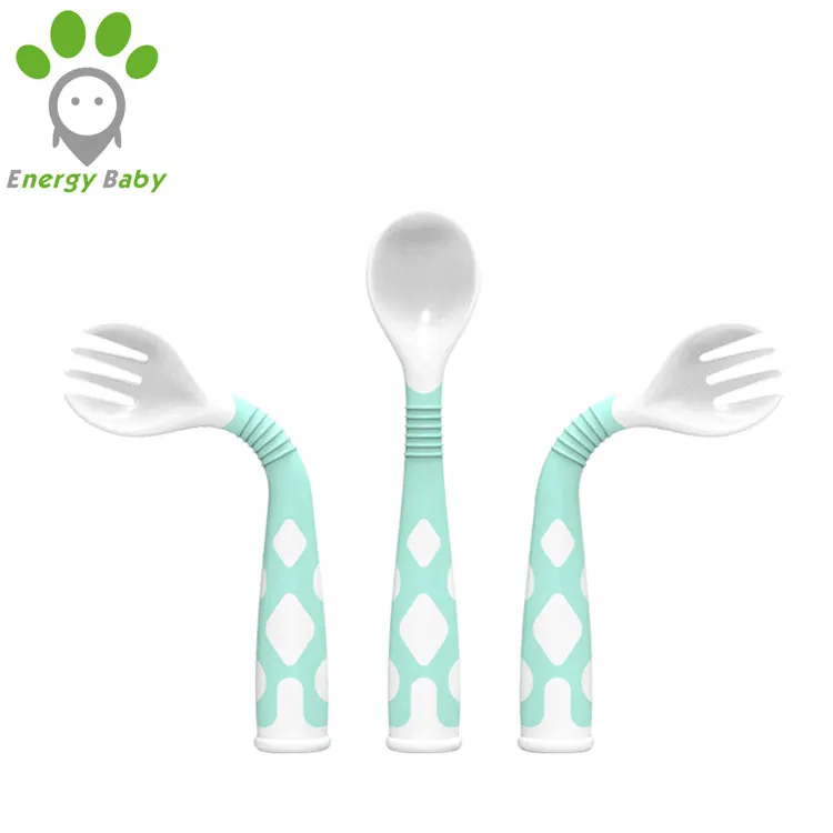 

PP Bendable Infant Toddler Baby Training Feeding Spoon Fork Kids Cutlery Set with case, Blue;pink;light green;customized