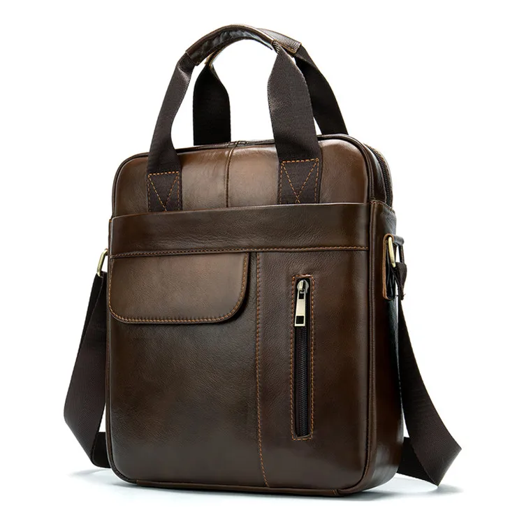 

Accept Customization Drop Shipping 8578 Small Soft Tan Leather Leaders Side Shoulder Bags Men Long Strap, Brown