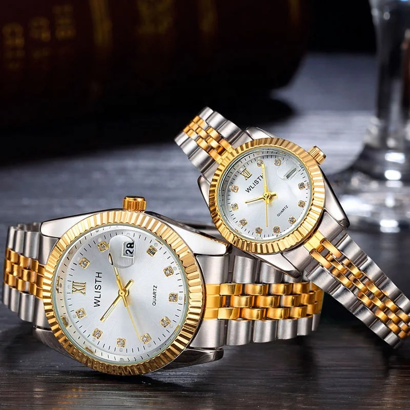 
Amazon explosion models couple watches, high-end waterproof and wear-resistant fashion gold watches 