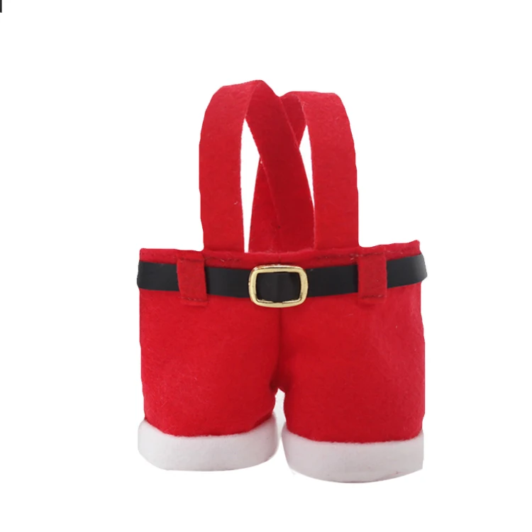 
popular funny short red felt christmas wine tote bag wholesale santa pants gift bags 
