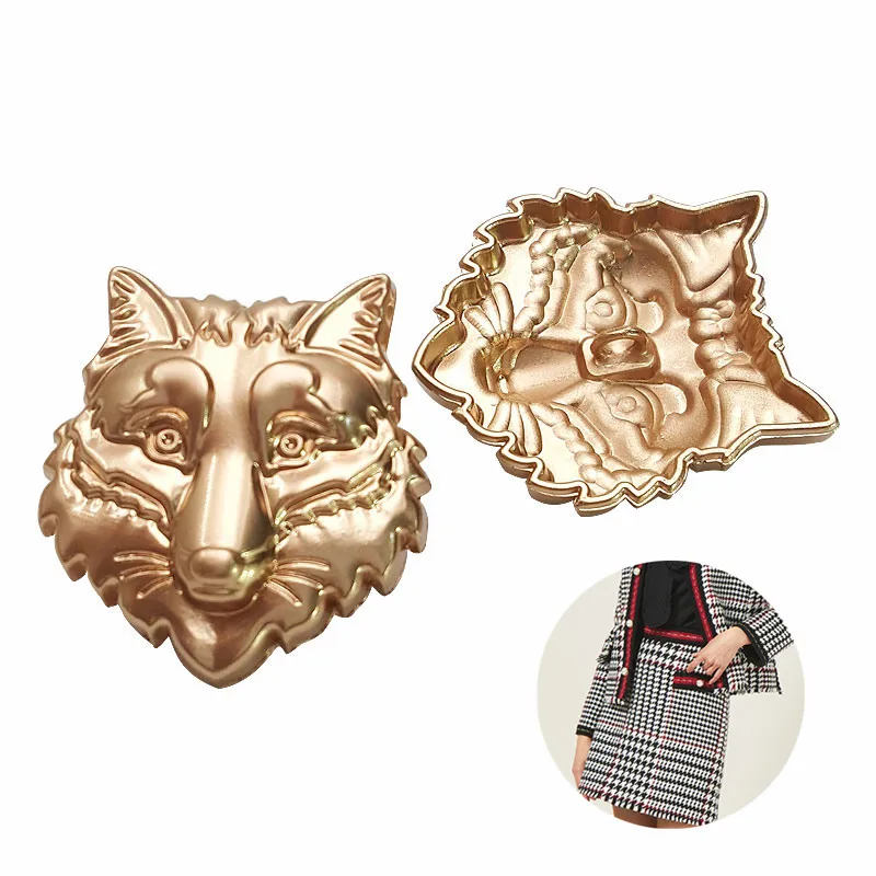 

Creative Wolf Head Buttons Custom Metal Buttons High Quality Hand Sewing Buttons For Clothes Accessories, Fog sand gold, customized