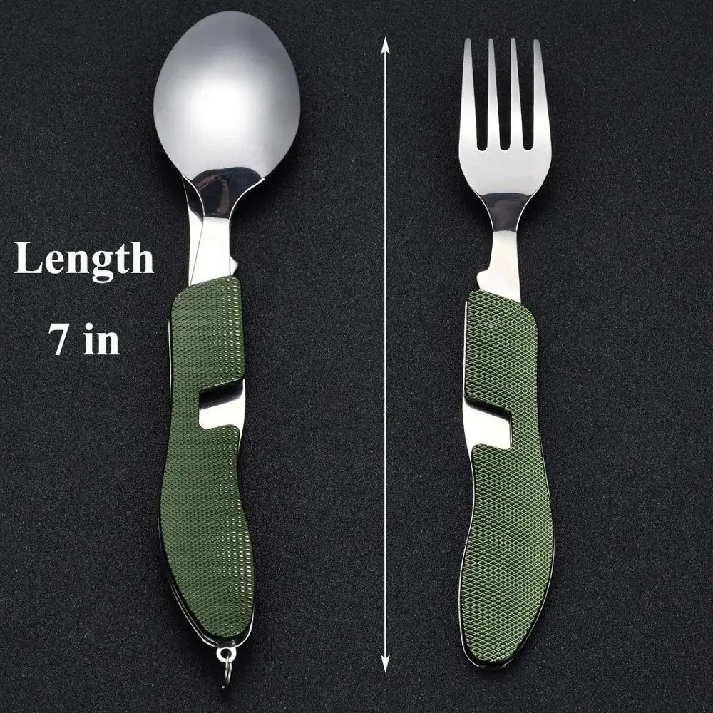 

4 in 1 Outdoor Stainless Steel Camping Picnic Multifunction Tableware Cutlery with Folding Spoon Fork Knife&Bottle Opener, Muti colors