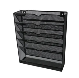 WIDENY Office Desktop 5 Slot Black Metal Wire Mesh Wall Mounted Document Holder Wall File Organizer for Office Home