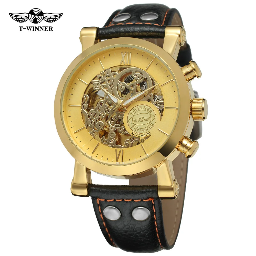 

Wholesale WINNER 309 Men's Sports Leisure Full Automatic Chain Mechanical Wrist Watch Leather Strap Watch Relogio Masculino