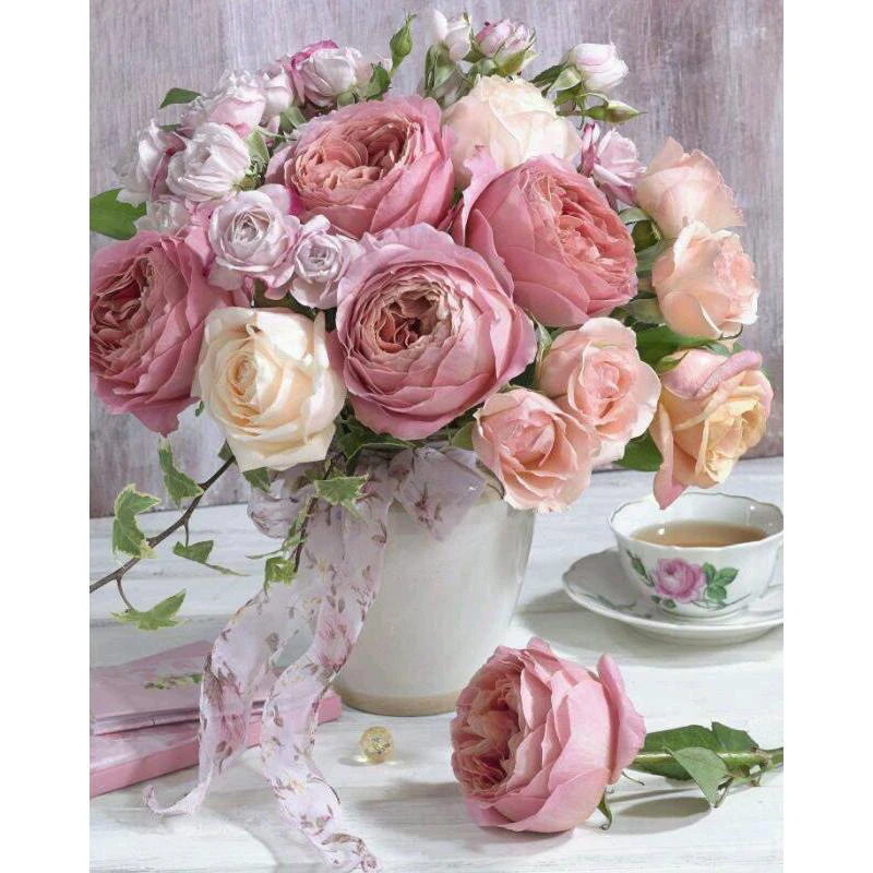 

Diy 5d Diamond Painting Cross Stitch Vase Pink Flowers Restaurant Decoration Wall Art Decor Paint By Numbers Full Square Round