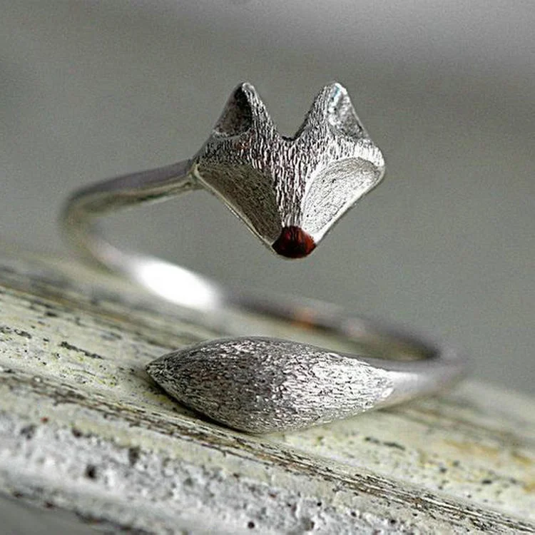 

handmade cute animal jewellery wrap enamel fox face tail 925 sterling silver adjustable ring