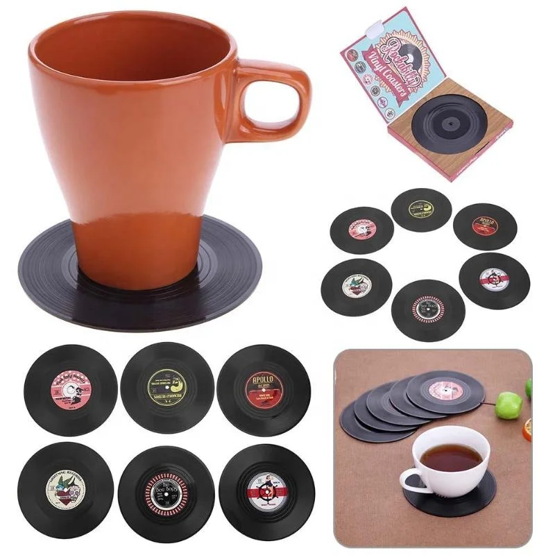 

READY to ship wholesale printed record coaster plastic Vinyl record coasters set, Pantone color