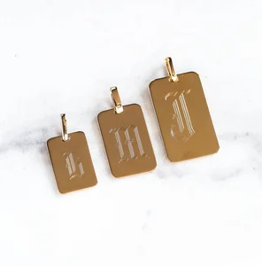 OEM Jewelry Factory Metal Custom Logo Tags Engraveable Square Charm Pendants Old English Initial Letter A-z Alphabet Pendant