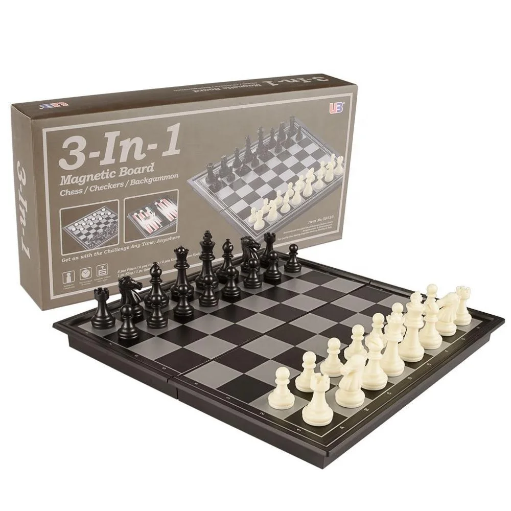 

3 in 1 Travel Magnetic Chess, Checkers, Backgammon Chess Game Set with Chess Board