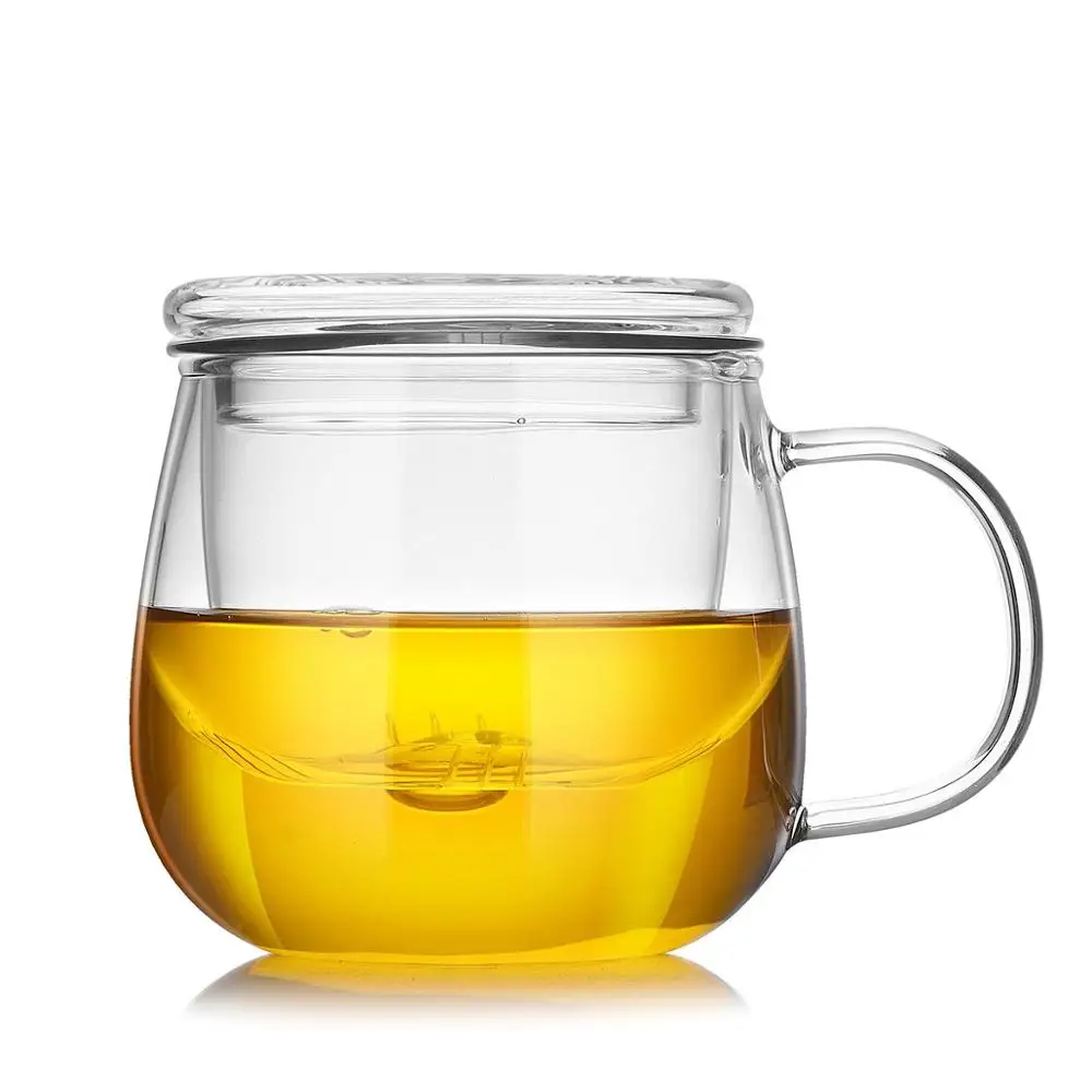 

10 oz Thickened Heat-Resistant Borosilicate Glass Teapot Office Tea Tile Filtration Cup With Lid, Clear transparent