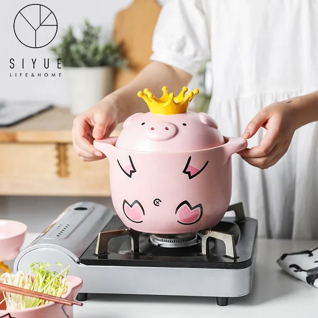
Creative ceramic casserole with cover and cute piglet double ears casserole 1016 