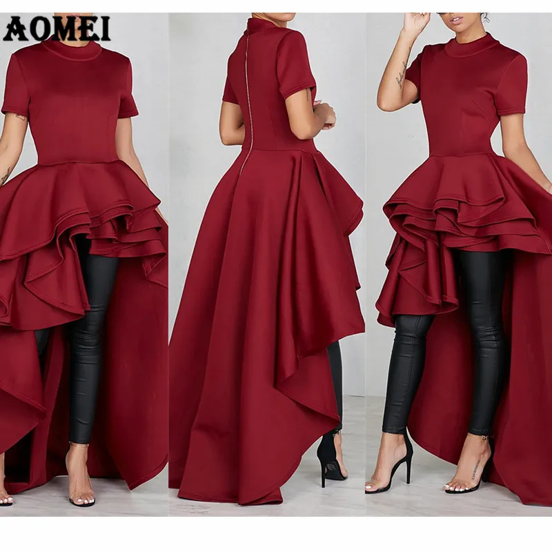 

Floor Length Short Sleeve Asymmetrical Ruffles A-Line Cocktail Dress For Fat Women, Red;white;black;navy blue