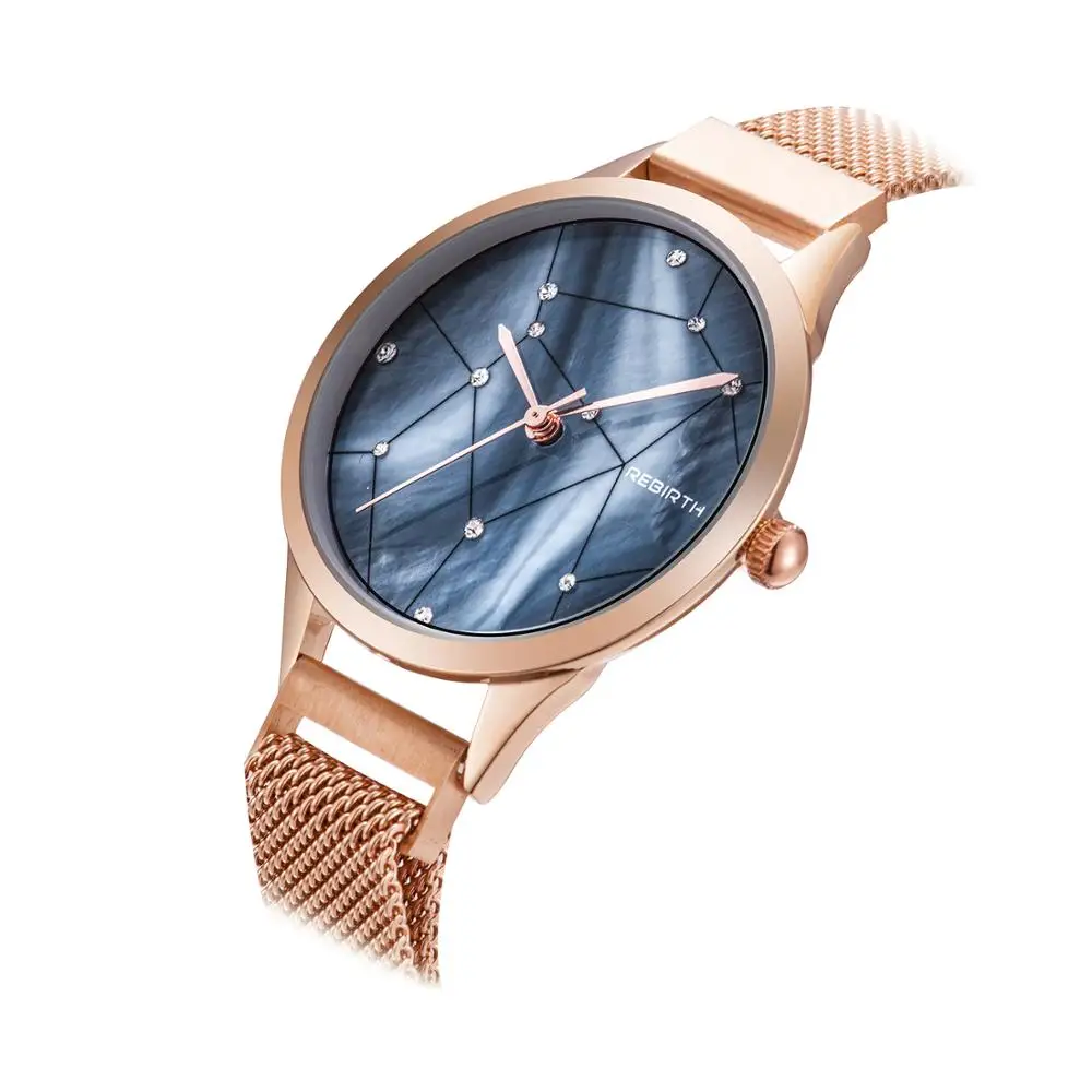 

REBIRTH Women Watches 086 New Creative Stainless Steel Waterproof Watch Women Wristwatch Dress Bracelets Relogio Feminino, 3-color