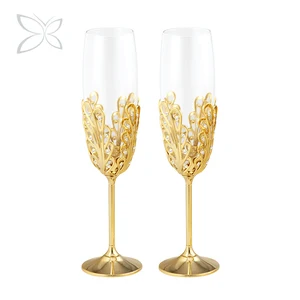 Crystocraft Luxury Gold Plated Wedding Champagne Glasses Decorated with Crystals from Swarovski Wedding Gift